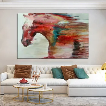 

RELIABLI ART Abstract Red Horse Posters Prints Colorful Oil Painting On Canvas Wall Art Pictures For Living Room Home Decoration