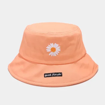 

New chrysanthemum embroidery fisherman hat couple pot hat summer sun visor Black