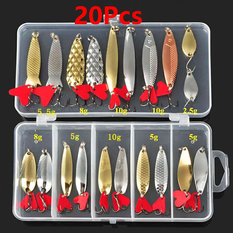 10/20/30pcs Mixed Rotating Spoon Fishing Metal Lures Spinner Artificial Sequins Baits Hard Bait For Bass Trout Perch Pike Carp