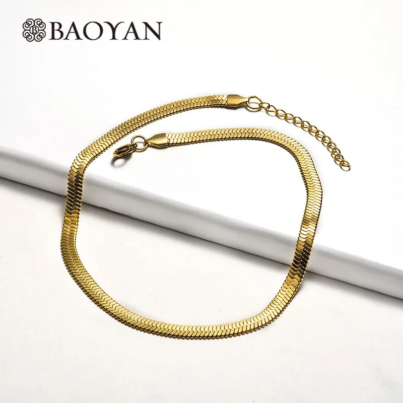Baoyan, золотое ожерелье из нержавеющей стали в стиле хип-хоп, Золотая цепочка, ожерелье, ювелирные изделия, простые винтажные кубинские звенья, цепочка, колье, ожерелье для женщин - Metal Color: SSNEG143-17023