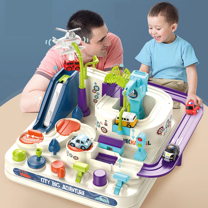 Car Adventure Game Cartoon Racing Rail Model Train Track Toys Mechanical Interactive Educational Toy For Kids Xmas Gifts | Игрушки и