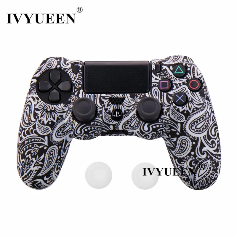 IVYUEEN силиконовый чехол для Dualshock 4 sony playstation 4 PS4 Pro тонкий контроллер и аналоговые ручки аксессуары - Цвет: White Leaf