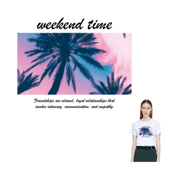 

Palm Tree Iron-On Transfers Diy Clothing Stickers T-Shirt Applique Heat Transfer Letter Patch Stripes On Clothes Thermal Patches