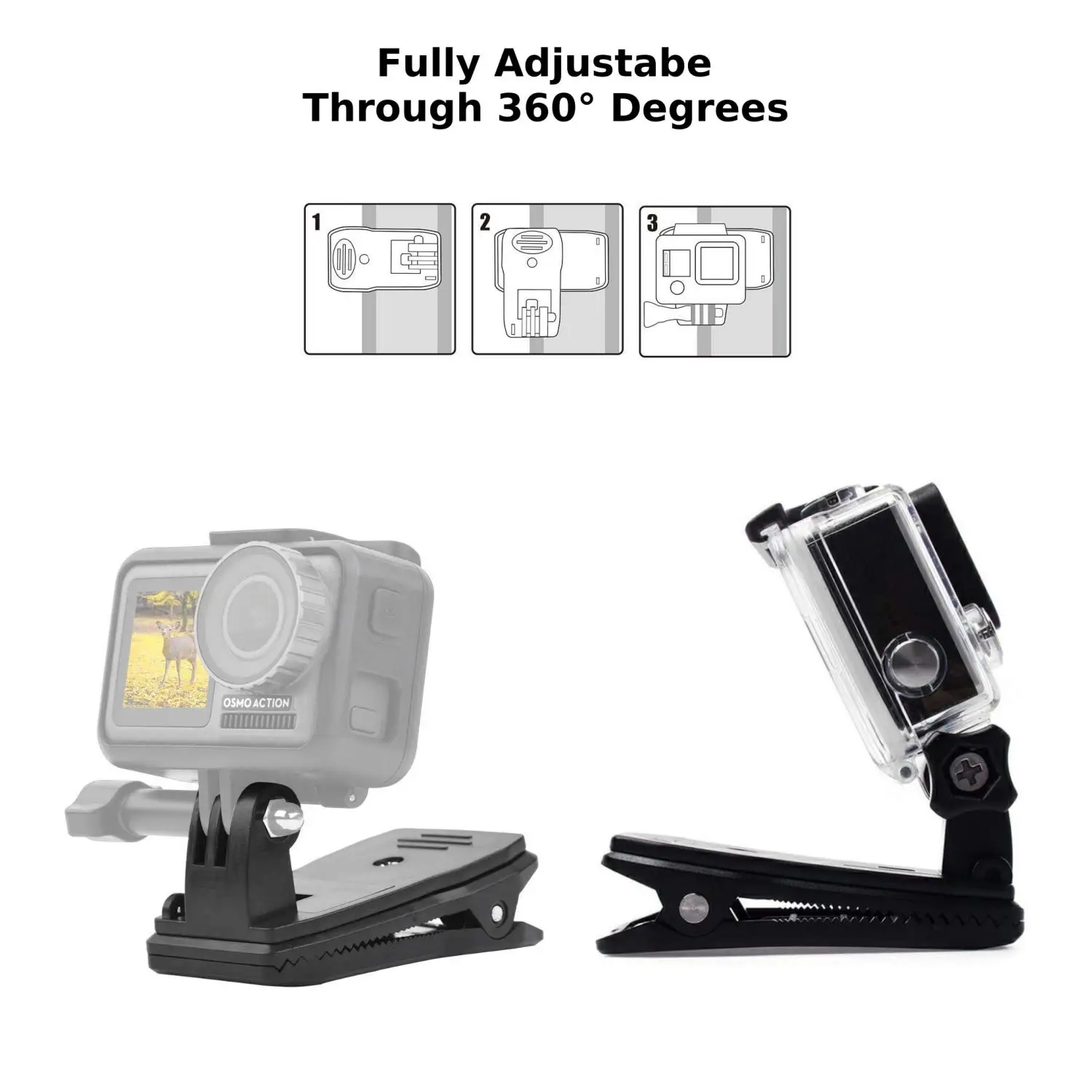 ZUOCHEN Gopro Compatible/Replacement Backpack Solid-Grip Strap Mount. 360 Degree Pivot Quick Release For Hat, Bag, Rucksack
