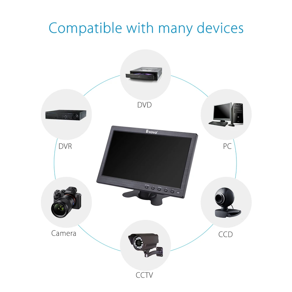 Eyoyo EM12N 10," 1024X600 монитор маленький ПК ЖК-экран ТВ Компьютерный дисплей с BNC AV VGA HDMI вход для CC tv камеры безопасности