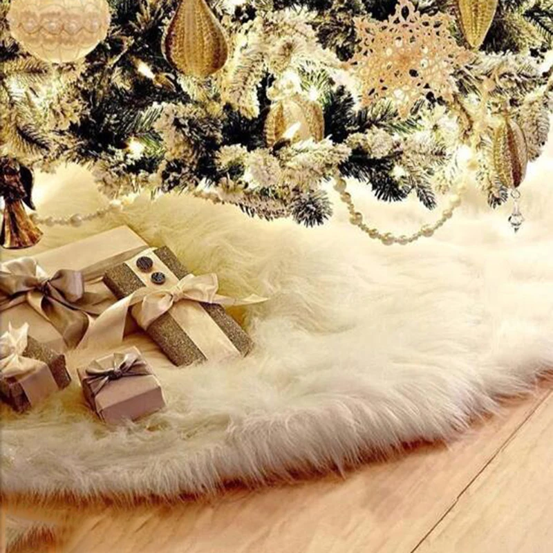 Белые Плюшевые юбки для рождественской елки, меховой ковер, Рождественское украшение для дома, натальные юбки для новогодней елки, 1 шт