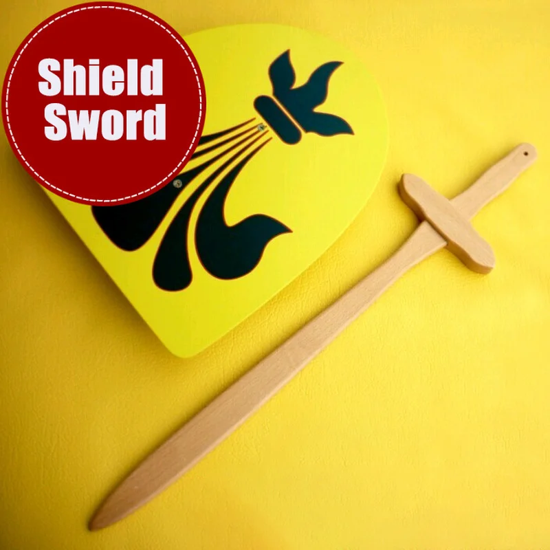 

Shield And 60cm Sword Solid Wood Stick Knife Toy Cosplay Performance Props Personal Hobby Collecting Handicraft