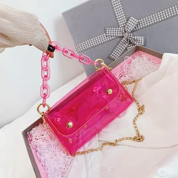 

NEW French Design Fashion Chain Transparent Handbag Elegant Candy Color PVC Shoulder Bag Crossbody Bag Width 20cm Height 11cm
