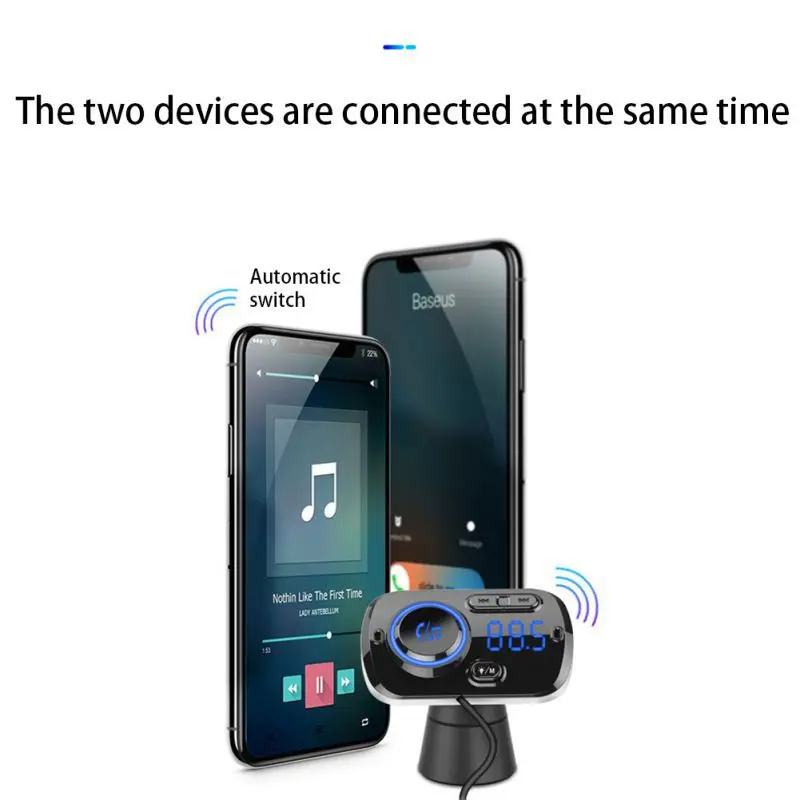 1 шт. Handsfree Smart Bluetooth 5,0 автомобильный комплект динамик двойной fm-трансмиттер с USB атмосферным светом mp3-плеер Быстрая зарядка 3,0