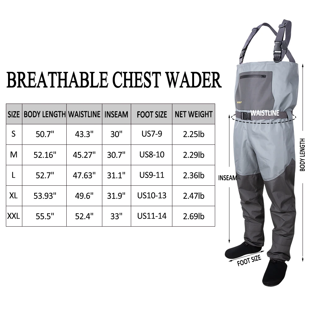 Goture Bootfoot Chest Fishing Waders Breathable 100% Waterproof Wader for Fly Fishing Hunting S M L XL XXL Accessories fly fishing waders