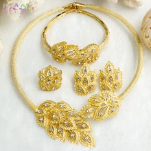 Classic African Jewelry Sets Women Dance Party Necklace Earrings Ring Bracelet Crystal Flower Jewelry Women Wedding Jewelry