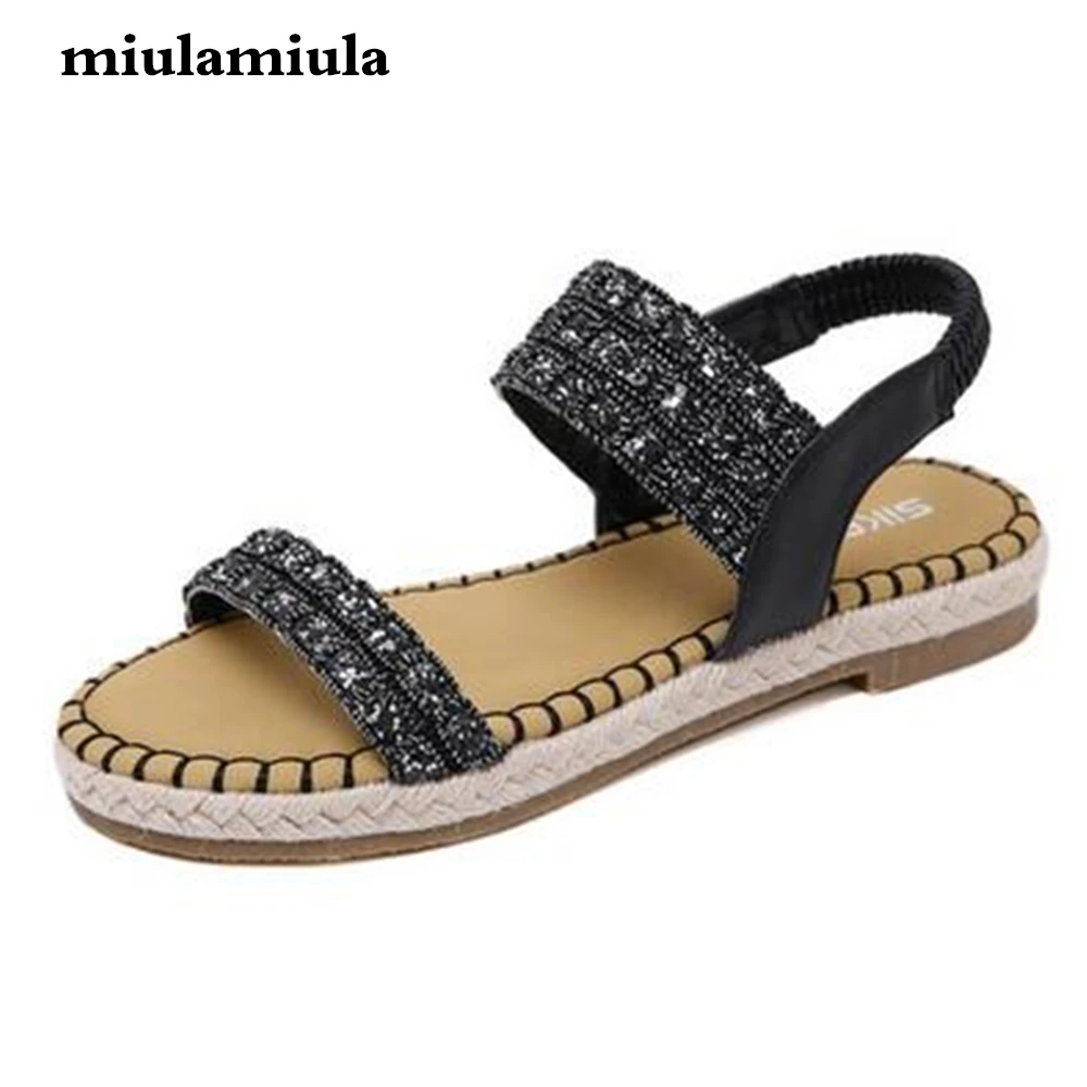 

Miulamiula Summer Fashion Women Sandals Flat Bottom Sequined Decorative Shoes Bright Color Light Comfortable Cute Woman Shoes
