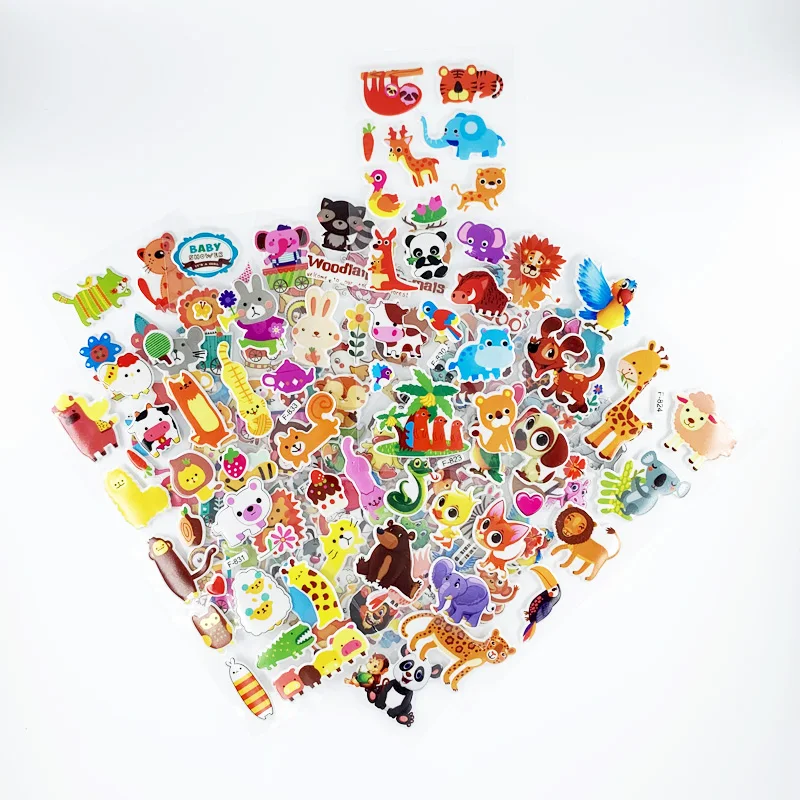 12 Sheets/Pack Kids Stickers 3D Puffy Bulk Cartoon Zoo Animal / Fruits Various Scrapbooking Stickers for Girl Boy Birthday Gift 5