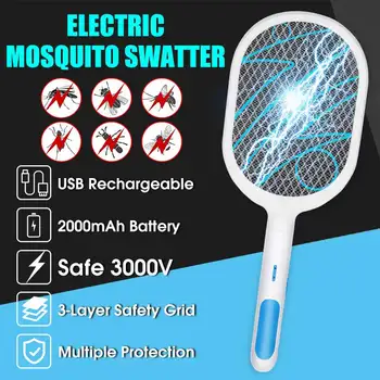 

[ 3 Layer Safety ] Electric Insect Racket Swatter Zapper USB 1200mAh Rechargeable Mosquito Fly Bug Killer Trap Cordless Battery