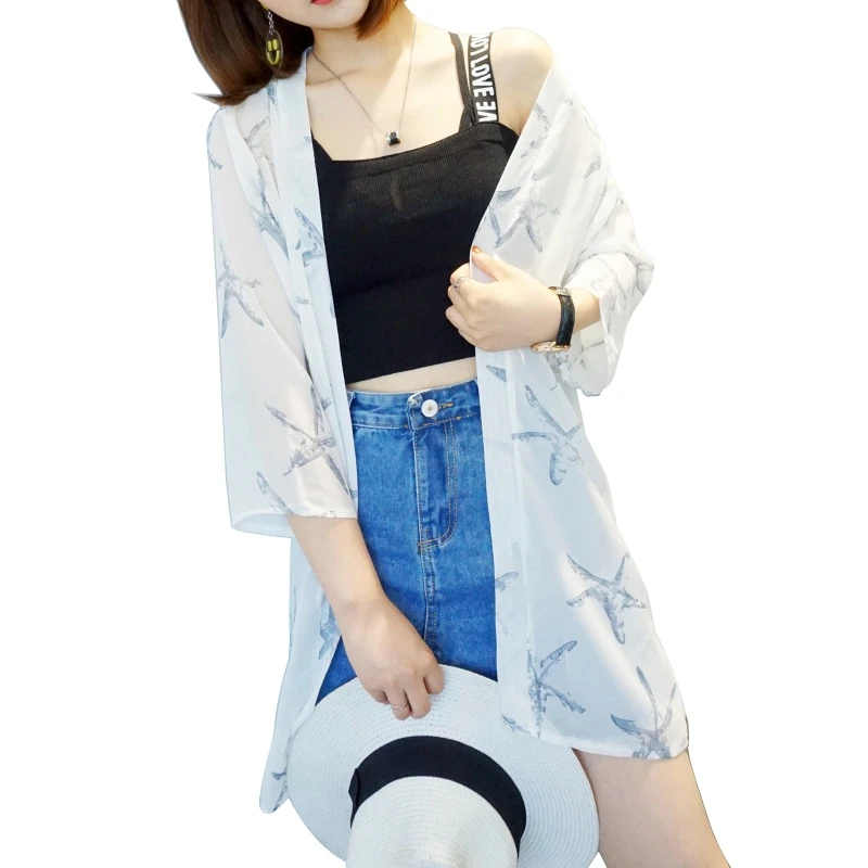 Blusas летние женские кимоно кардиган Повседневная Свободная шифоновая блуза