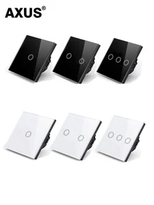 Сенсорный выключатель AXUS для ЕС, Светодиодная панель, настенные светильник ключатели, закаленное черное, белое Хрустальное стекло, 1/2/3, набо...