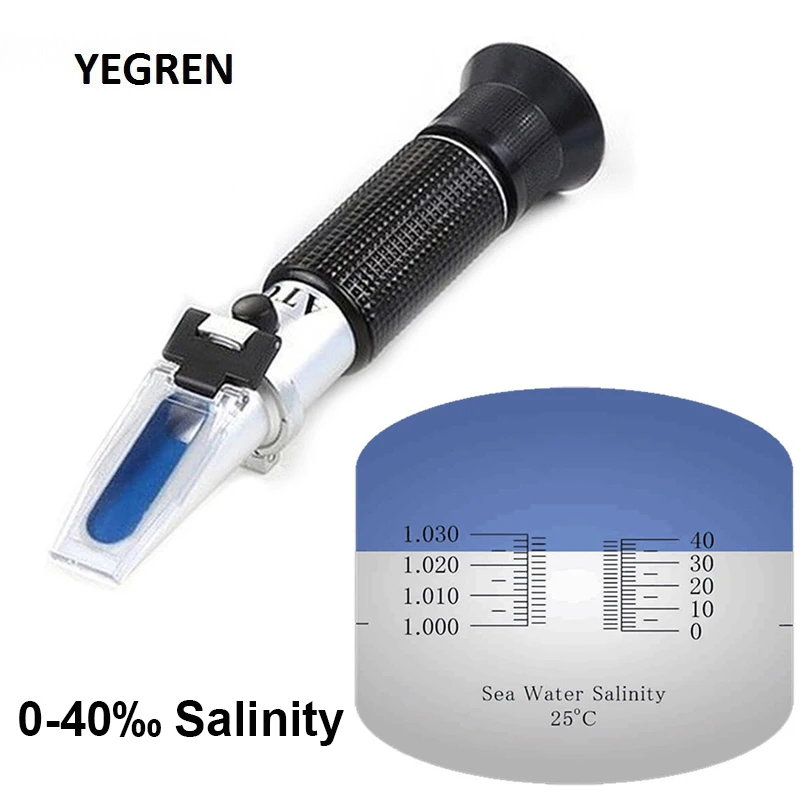 Portable Aquaculture Seawater Salinity Meter 0-40? Salt Specific Gravity Tester ATC Prism Refractometer for Marine Aquaculture