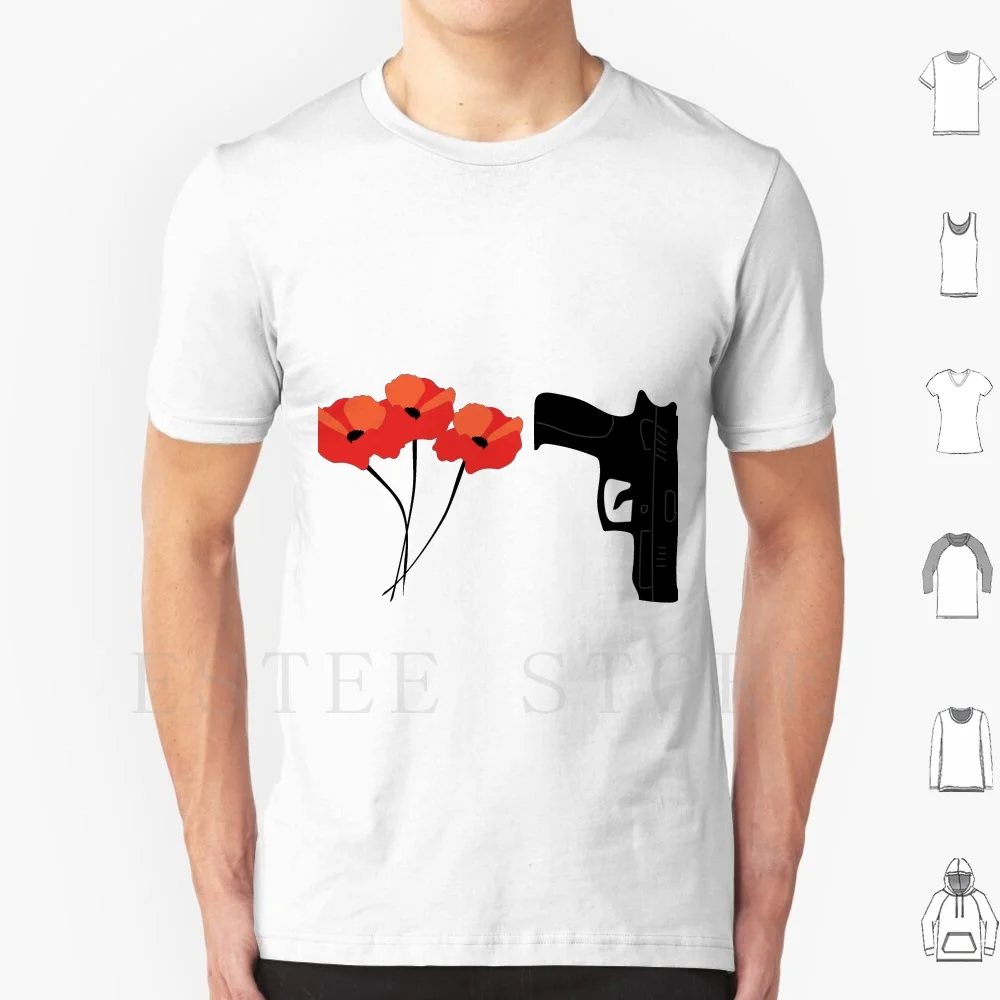 Poppies And A Gun T Shirt Fai Da Te Big Size 100% Cotton Flower Gun Cool Color Cazzuto Fun Poppies Red