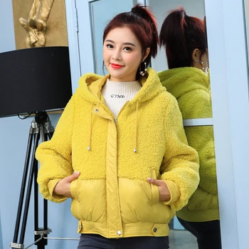 

Down Jacket Women Short Loose 2020 Winter Cotton Jacket Lamb Wool Warm Outwear Parkas Womens Jackets