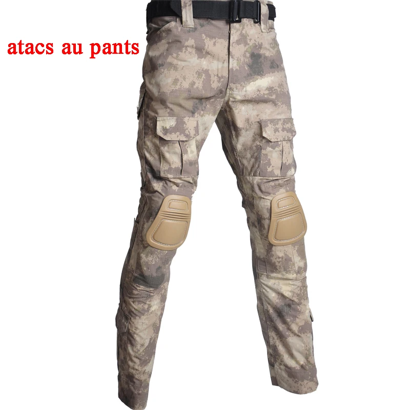 pants atacs au Военная тактическая Униформа с коротким рукавом камуфляж страйкбол Пейнтбол Охотничьи костюмы для мужчин и женщин стрельба дышащая мягкая боевая одежда - Цвет: pants atacs au