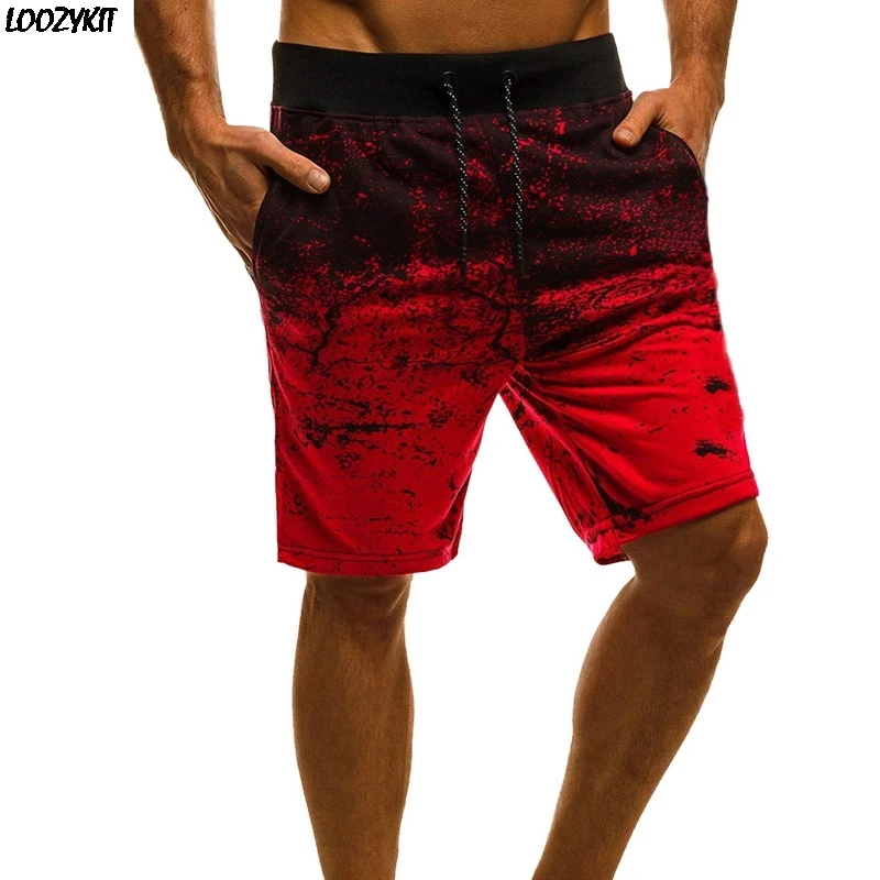 

LOOZYKITSummer Men's Casual Short Pinting Training Shorts Pants Pockets Running Jogging Fitness Gradient Beach Short Sweatpants