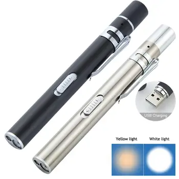 

USB Rechargeable Medical Handy Pen Light Mini Nursing Flashlight LED Torch Lamp Stainless Steel Clip Led Flashlight 40DC20