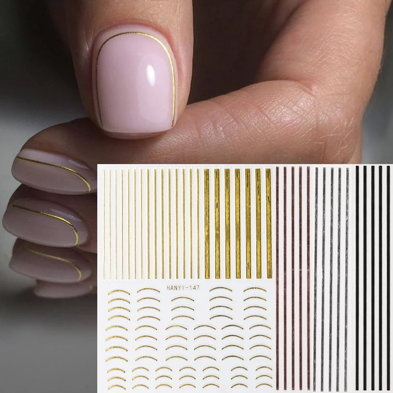 

1pc gold 3D nail sticker curve stripe lines nail stickers adhesive stripe band Nail Art stickers stickers Rose gold silver