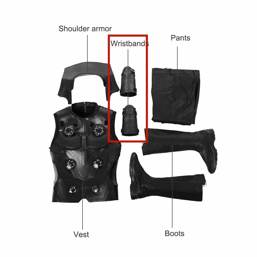 Мстители Бесконечность войны косплей Тор одинсон костюм на Хэллоуин супергерой наряд черный Броня жилет для взрослых Косплей ONSEN - Цвет: Wirstbands