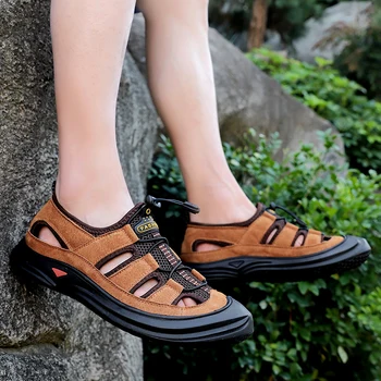

High Quality Genuine Leather Men Sandals Beach Men Summer Shoes Plus Size Lightweight Comfort Men Shoes