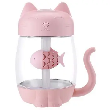 

3 In 1 350Ml Usb Cat Air Humidifier Ultrasonic Cool-Mist Adorable Mini Humidifier With Led Light Mini Usb Fan For Home Office(Pi