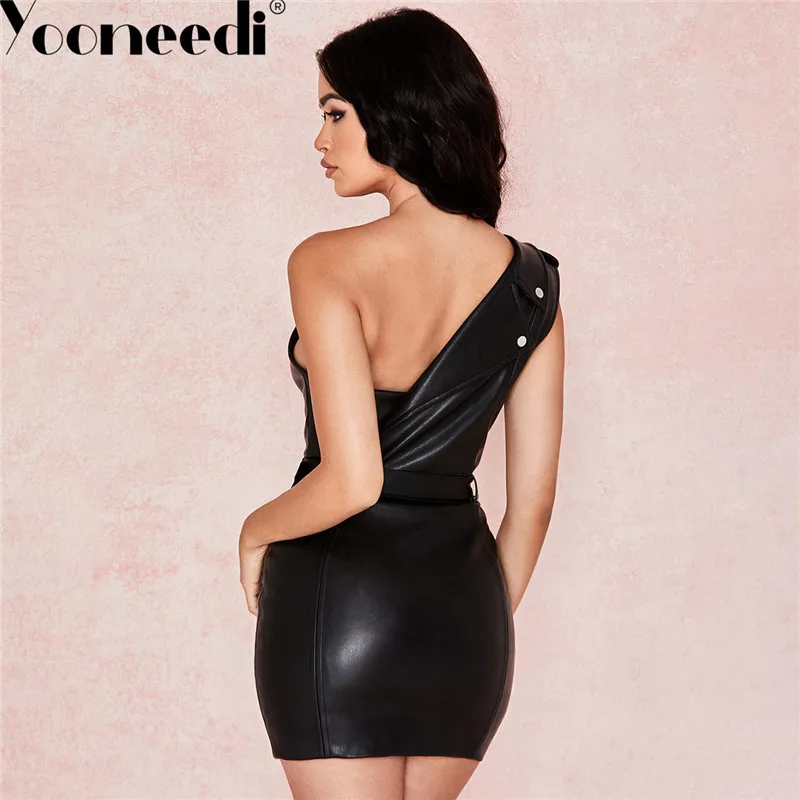 Yooneedi Best Quality New Arrival Women Dress Color Solid One Shoulder Strapless Ladies Mini Dress SDE10555