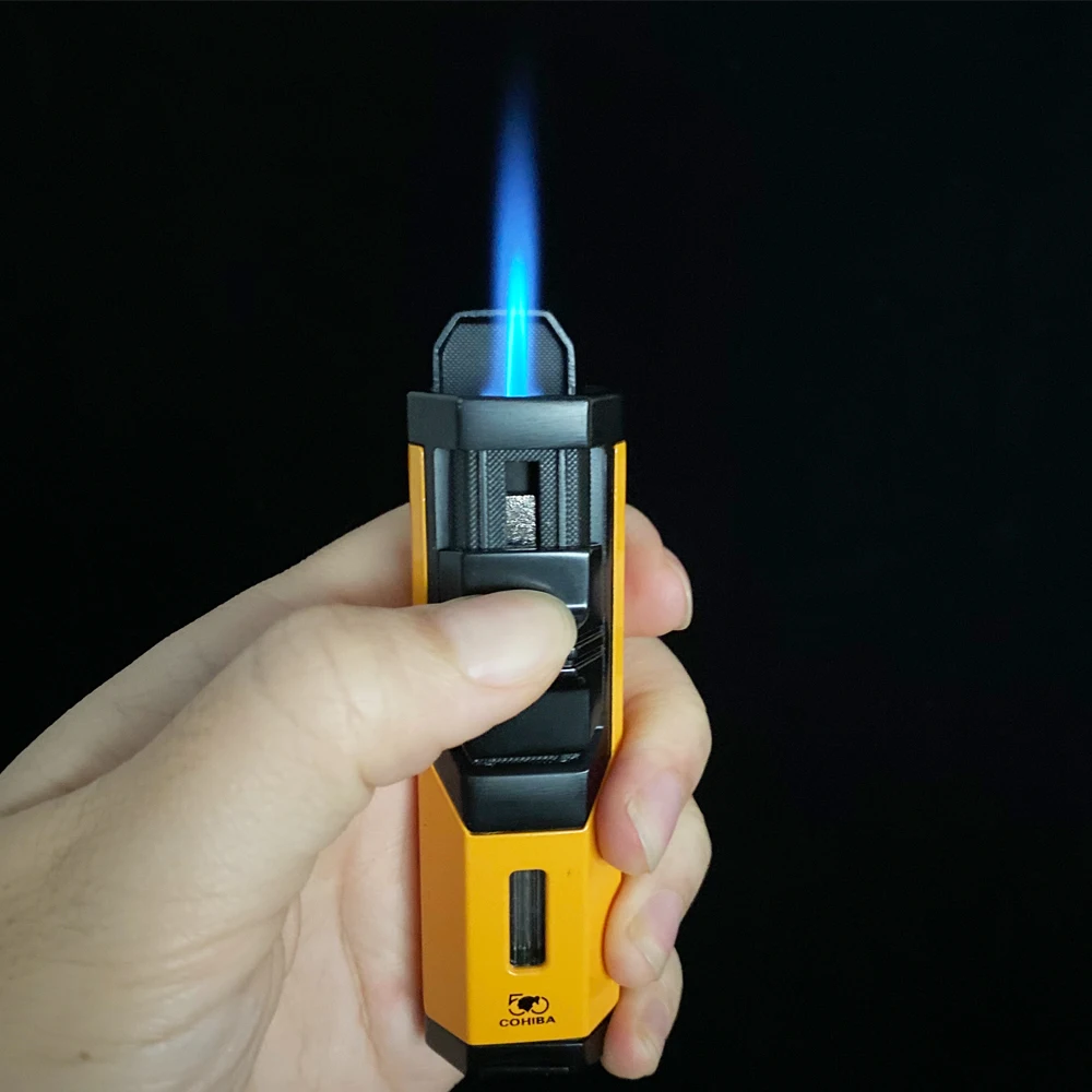 

Cigar Lighter Jet Flame Portable Butane Torch Lighter with punch Mini Metal Windproof Cigarette lighter for Gift