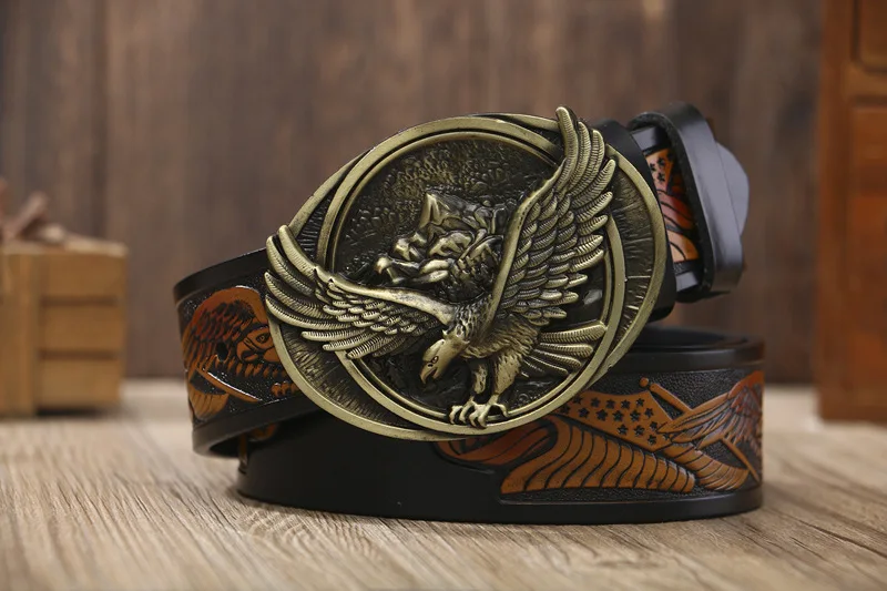 Fashion Men's Western Style Holiday Dress Belt, Men's Vintage Eagle Decor  Buckle Pu Leather Belt - Temu