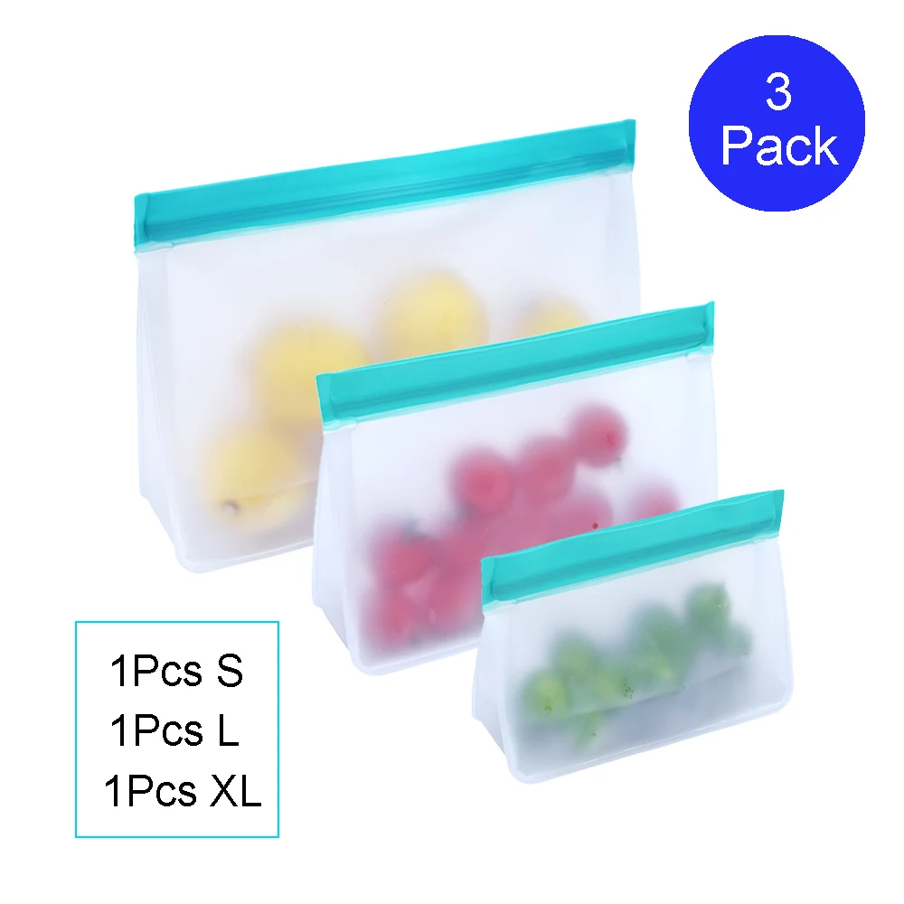 Многоразовые сумки для хранения еды Slicone легко запечатать Ziplock емкость для заморозки для детей свежие контейнеры для еды домашний кухонный Органайзер - Цвет: 1S 1L 1XL