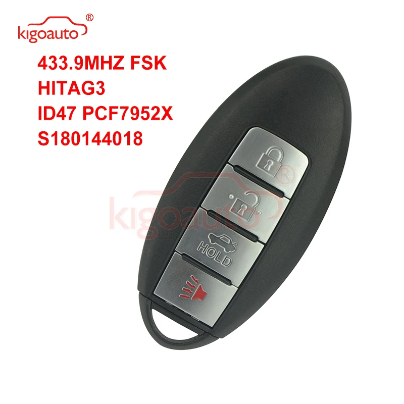 Kigoauto KR5S180144014 Smart Key 4 Button 433.9MHZ FSK HITAG-3 ID47 PCF7952X For Nissan Altima 2013 2014 2015 kigoauto s180144005 smart car key 3 button 433mhz id47 chip for nissan pathfinder key 2013 2014 2015 kr5s180144014