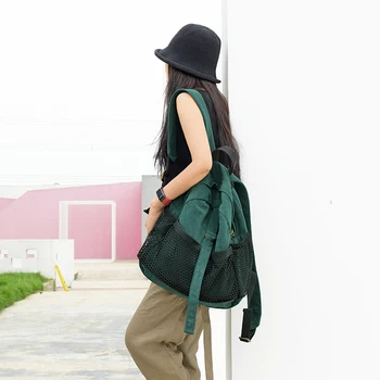 

Women Stitching Nylon Mesh Backpack Female Eco Simple Cloth Bag Large Capacity Vintage Travel Bags School Backpack For Teenager