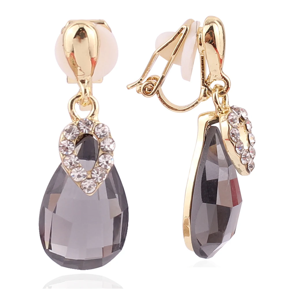 Ear Clip Earrings Rhinestone Crystal Tear Drop Shape Clip on No Pierced For Women Wedding