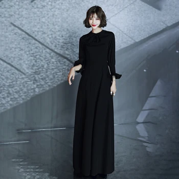 

Elegant Black Lady Evening Party Dress Cheongsam Lantern Sleeve Maxi Dress Oversize 3XL Formal Party Dress Sexy Robe De Soiree