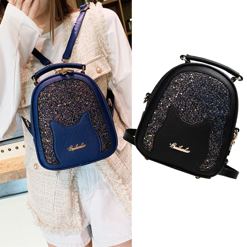

Women Backpacks Fashion Sequin Girls Backpack Cute Cat Women Bags For Women 2019 New Luxury School Bag Street Bag Ladies