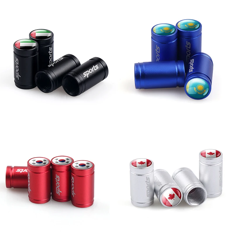 

4Pcs Car Styling Emirates Kazakhstan Korea Canada National Flag Emblem Car Tire Metal Valve Dust Caps For Cadillac Chevrolet