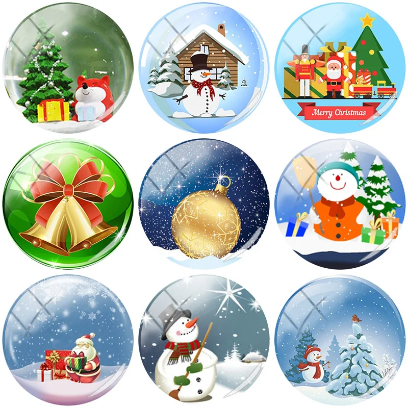 

TAFREE 2019 Christmas Snowman Bells and Trees 12/15//16/18//20//25 mm Glass Cabochon Dome Flat Back DIY Jewelry Making XM64