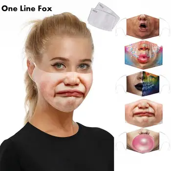

OneLineFox Funny Anti-Dust Face Masks Mouth Mask Funny Print Adult Kids Protective Mask Adjustable Ear Band With 2 Filter Chips