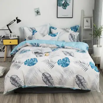 

Luxury Soft Duvet Cover set Brief style Leaves Pure Cotton Bedding set Queen King size Flat sheet + Pillowcase + Quilt cover