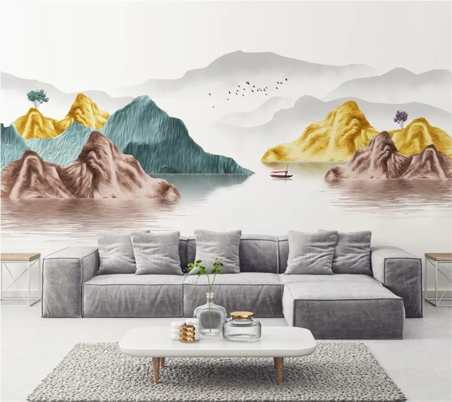 

Drop Shipping Custom Wallpaper New Chinese Ink Landscape Abstract Mood Landscape Mural Papel De Parede TV Background Wall Paper