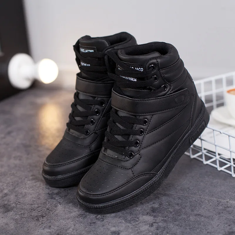 Hidden Height Increasing shoes Women Sneakers autumn winter shoes PU Leather trainers Woman High Top sport shoes ST213 