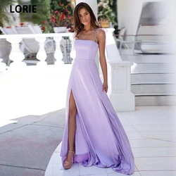 LORIE A-Line Satin Evening Dress 2021 Elegant Lilac Spaghetti Straps Robe De Soirée Femme Split Formal Prom Party Gowns Zipper