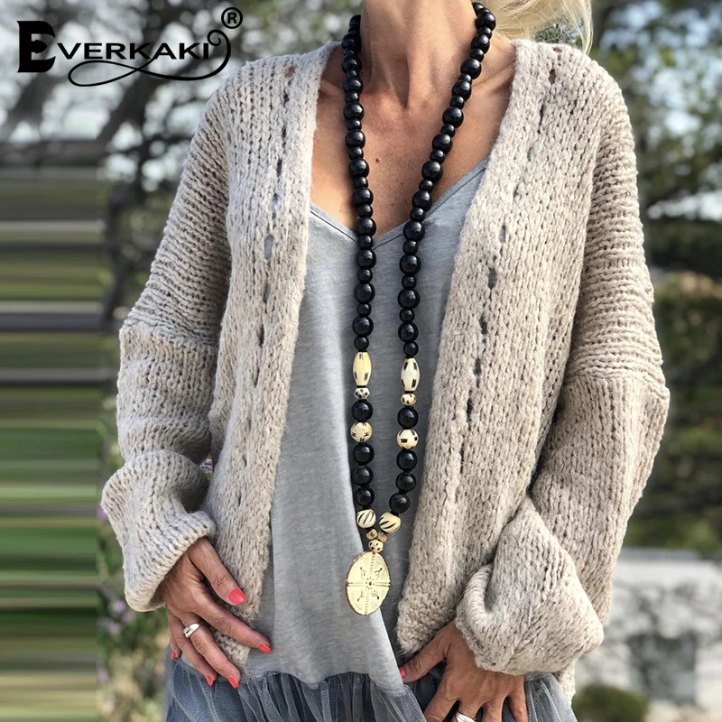 Everkaki Women Solid Knitted Cardigans Sweaters Boho Winter Autumn Casual Loose Ladies Coats Female 2019 New |