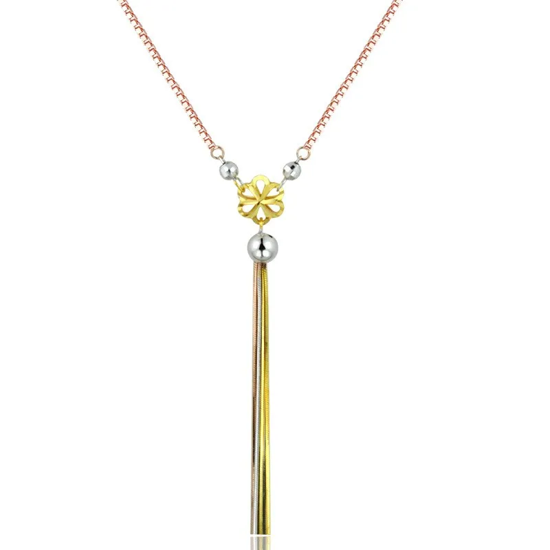 BOCAI S925 Серебряное ожерелье Мода триколор тайское серебро, цепочек на шею в форме с длинной бахромой кулон из чистого Argentum женские ювелирные изделия
