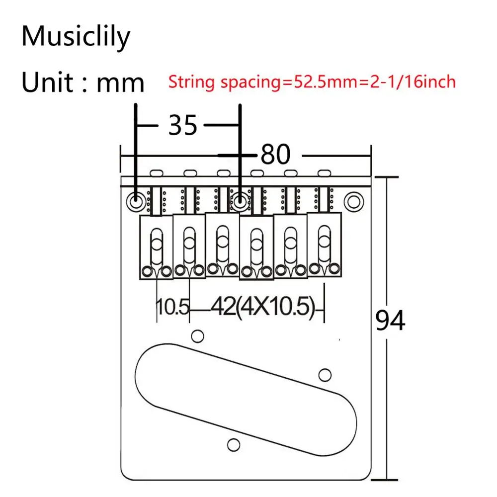 Wilkinson 52.5mm(2-1/16 inch) 6 Saddles Modern Tele Bridge for American Standard Telecaster Guitar, Chrome