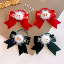 

2pcs Soft Velvet Hair Bows Pom Pom Ball Elastic Hair Bands Handmade Bowknot Hair Ties for Girls Kids Hair Rope Gum Scrunchies